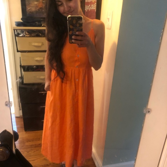 Orange/pink sundress midi adjustable straps button - Picture 4 of 5